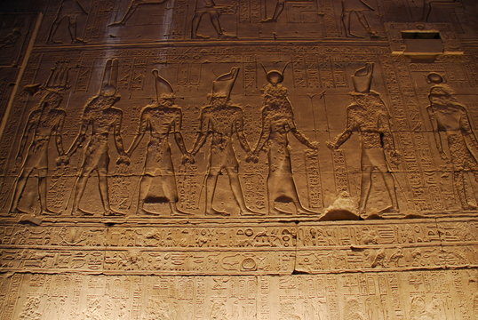 Hieroglyphics engraved on stone in Egyption Temple