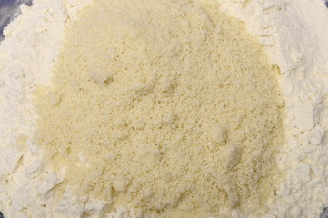 Fototapeta na wymiar Almond and flour ready to mix for cooking a cake