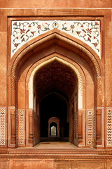 The Taj Mahal  white Marble mausoleum.  Agra, India.