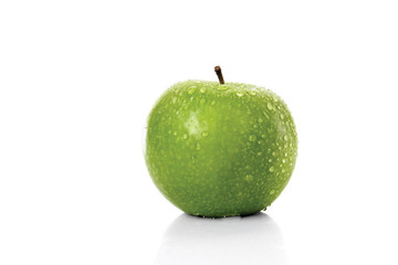 fresh green apple with green leaf