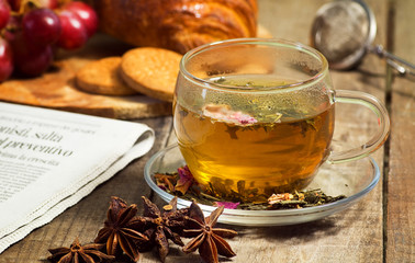 green tea infusion withsweet food