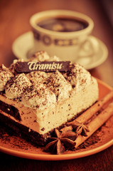 Tiramisu and coffee