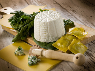 ingredients for homemade preparation ravioli ricotta and spinach - obrazy, fototapety, plakaty