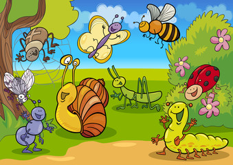 Cartoon-Insekten auf der Wiese