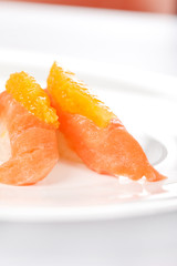 salmon nigiri with orange