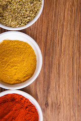 Frame composition of spices on wood,anise,cinnamon,laurel