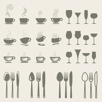 Set of vector icons for food and drink