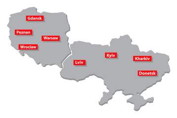Naklejka premium Poland and Ukraine vector map