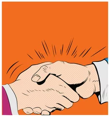 Printed kitchen splashbacks Comics Pop art handshake