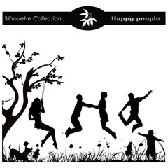 Vector illustration.People jumping and playing in the park