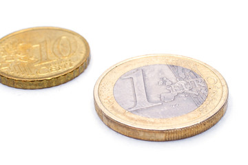 euro coins over white