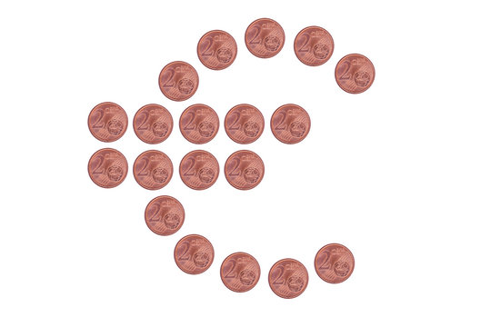 euro sign from coins - over white background