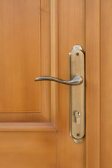Door handles on wood wing of door