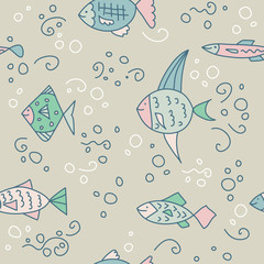 Pattern with cute fishes in pastel tints