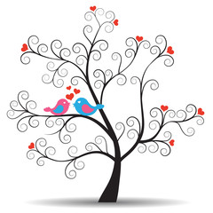 Romantic tree with in-love couple birds