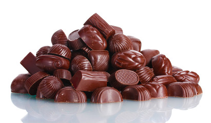 Many different chocolate candy isolated on white