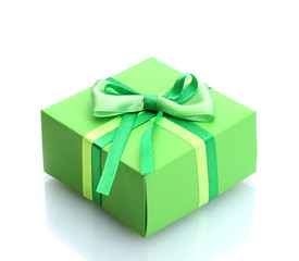 green gift with bow isolated on white