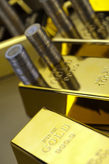 Coins and gold bars, Finance Concept