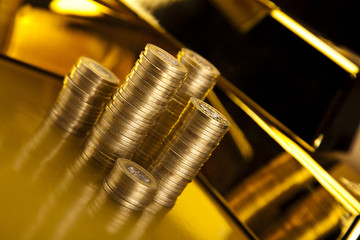 Coins and gold bars, Finance Concept