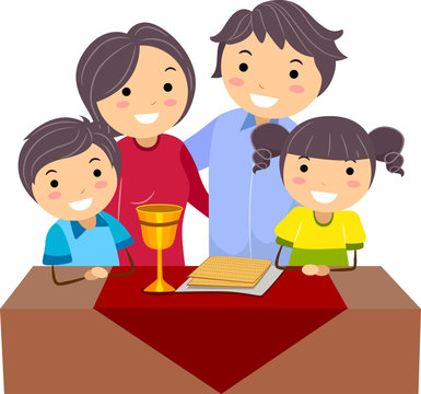 family celebrating passover, cartoon style clip art preview