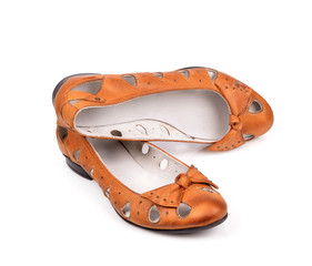 brown ladies shoes low isolated on white