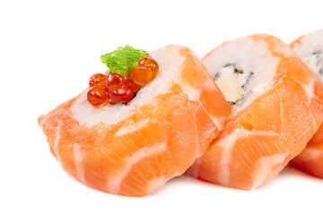 Japanese sushi traditional japanese food.Roll made of salmon, re