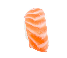 studio shoot of japanese sushi vaki with salmon on white backgro