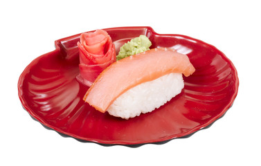 salmon sushi with white background