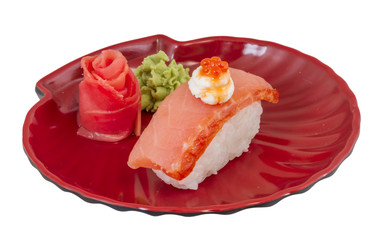 salmon sushi with white background