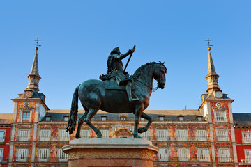 Statue of Philip III on Mayor plaza in Madrid Spain