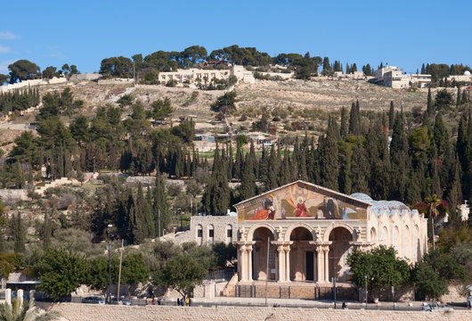 Mount of Olives and Church of All Nations in Jerusalem, Israel