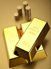 Coins and gold bars, Finance Concept