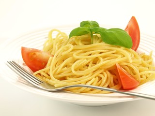 Spaghetti with tomatoes, isolated