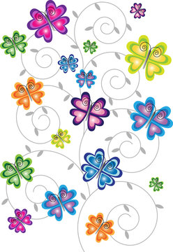 gradient color butterflies and floral motive isolated