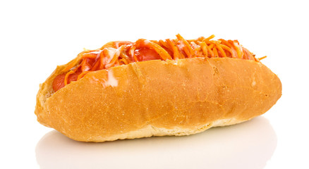 Appetizing hot dog isolated on white