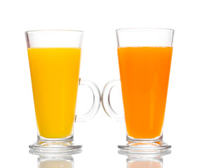 Tropical juices in glasses isolated on white
