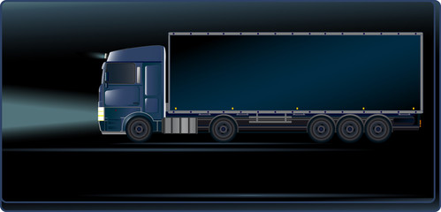 Visiting card with blue truck on the night road