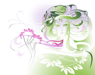 A beautiful lady in the green dress