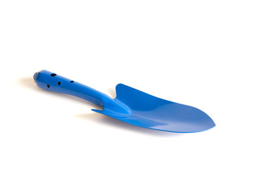 Blue garden shovel isolated on white background