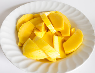 Mango slices on a dish