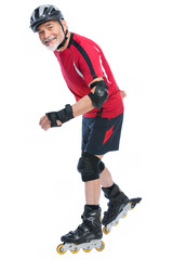 senior man inline skating