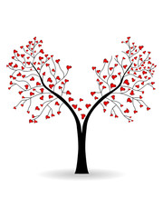 Vector illustration of a love tree on isolated white background.