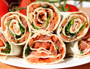 lavash rolls with salmon