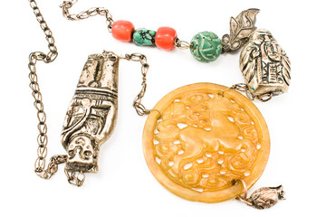 Jade pendant on silver necklace