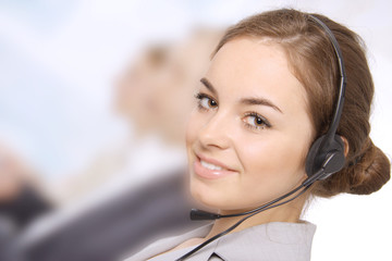 Closeup of a female customer service representative