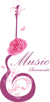 Abstract guitar with rose. Romantic music