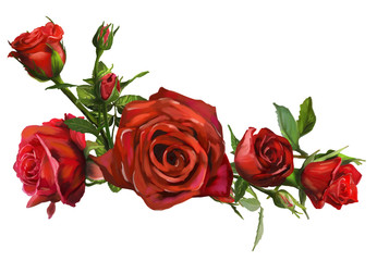 Decorations of red roses blooms