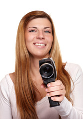 Junge Frau mit Super-8-Kamera