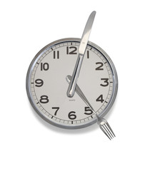 Clock at 17.00 made of knife and fork