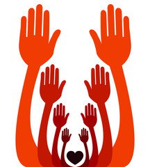 Reaching out together vector.